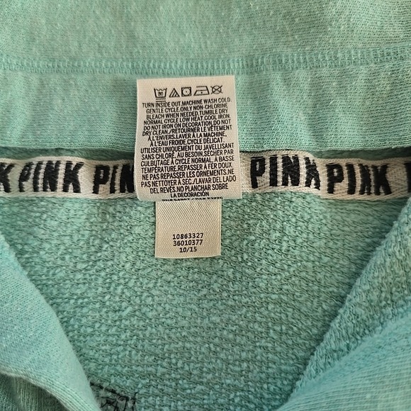 Victoria's Secret Pink Sequin Bling Perfect Zip Hoodie Aqua Sz L Y2K 90s Vibes - Picture 15 of 16